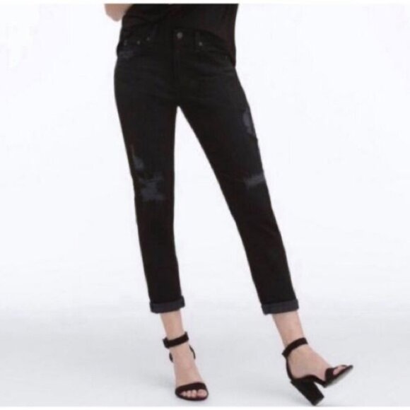 AG Adriano Goldschmied Black Beau Slouchy Distressed Skinny Women's Jeans Sz 26R - Picture 1 of 14